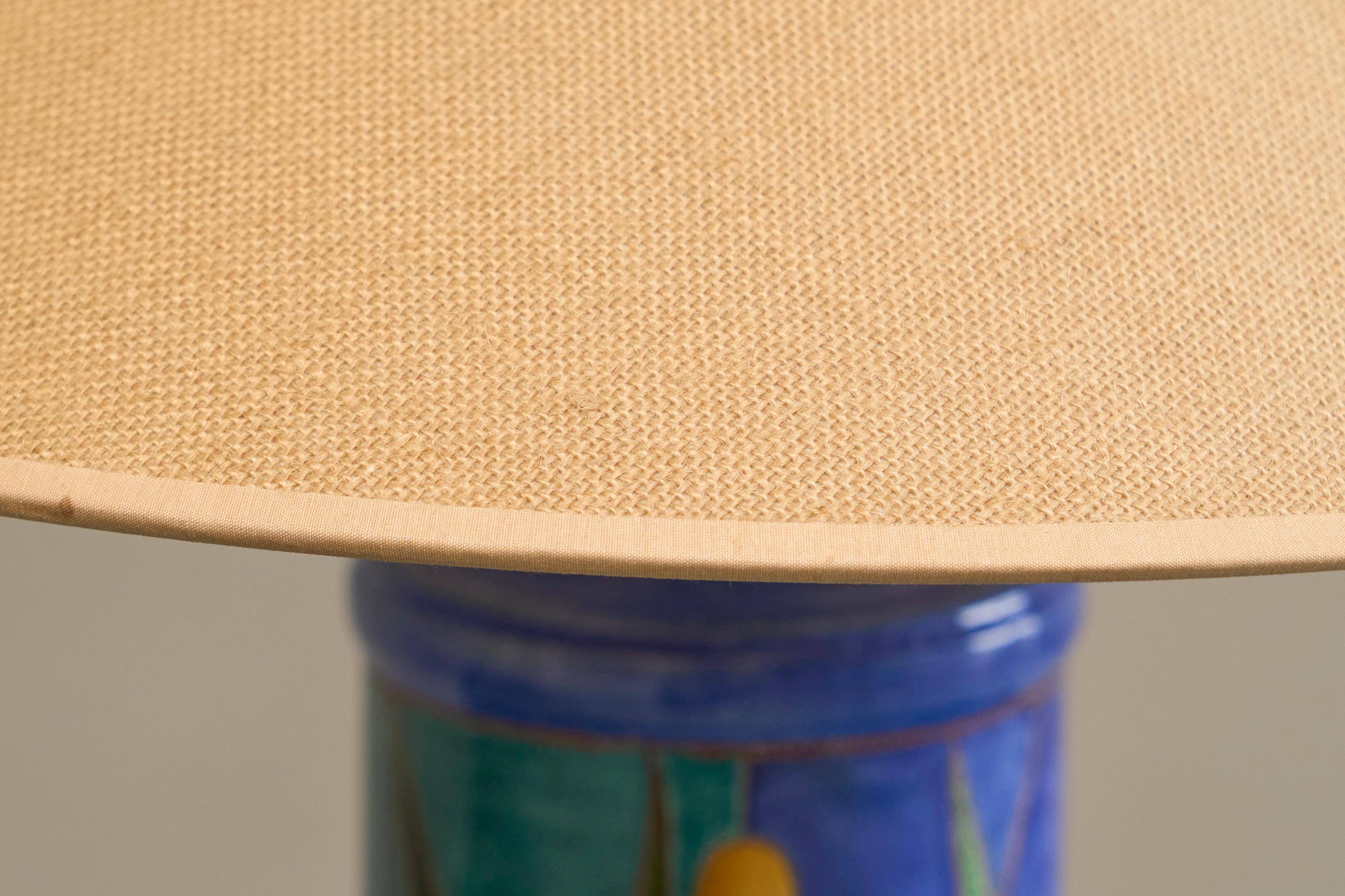 'Reed' table lamp in pottery and brass, mid-century style, 1960.