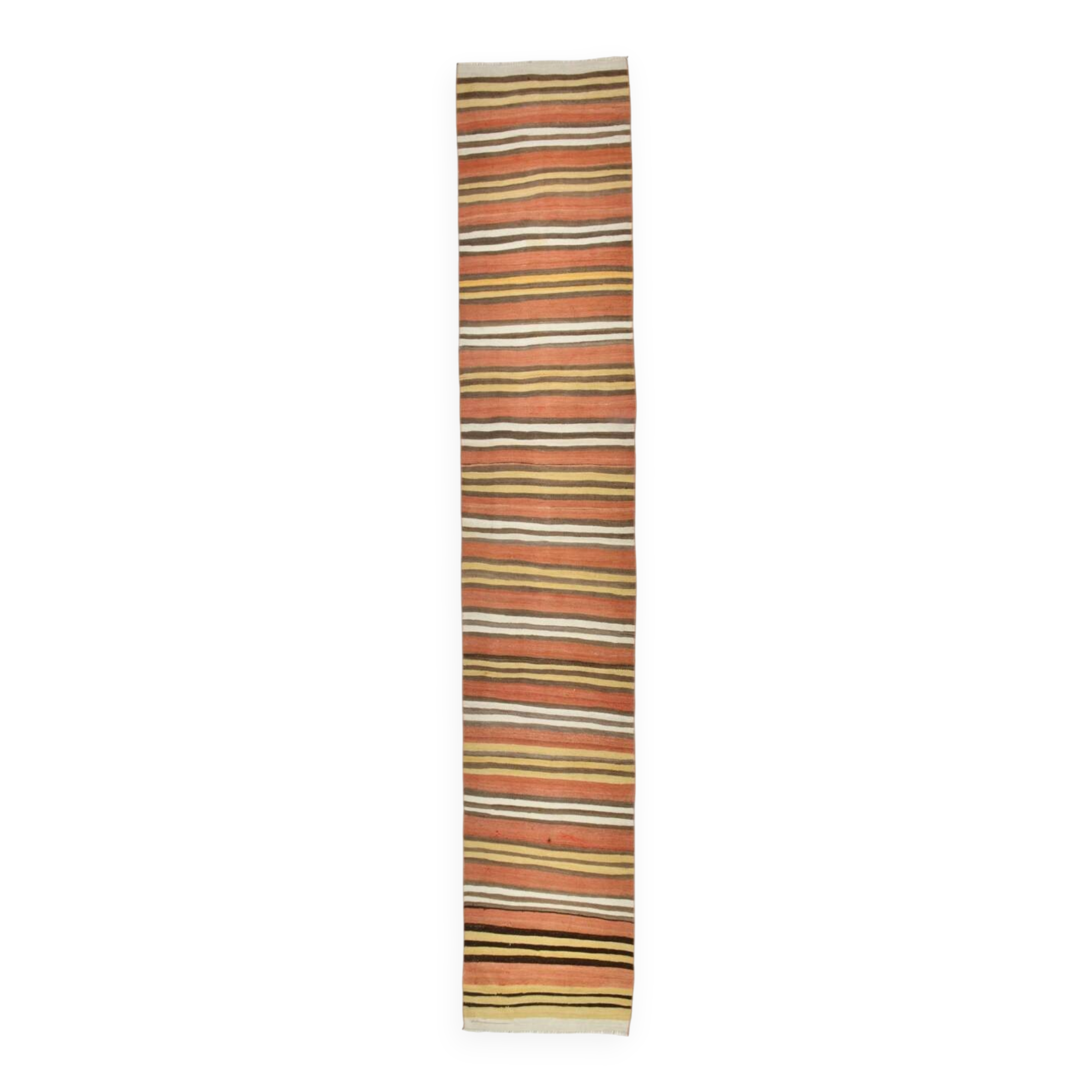 Tapis Kilim Vintage Rayé, Long Format aux Tons Chauds Boho, 65x366