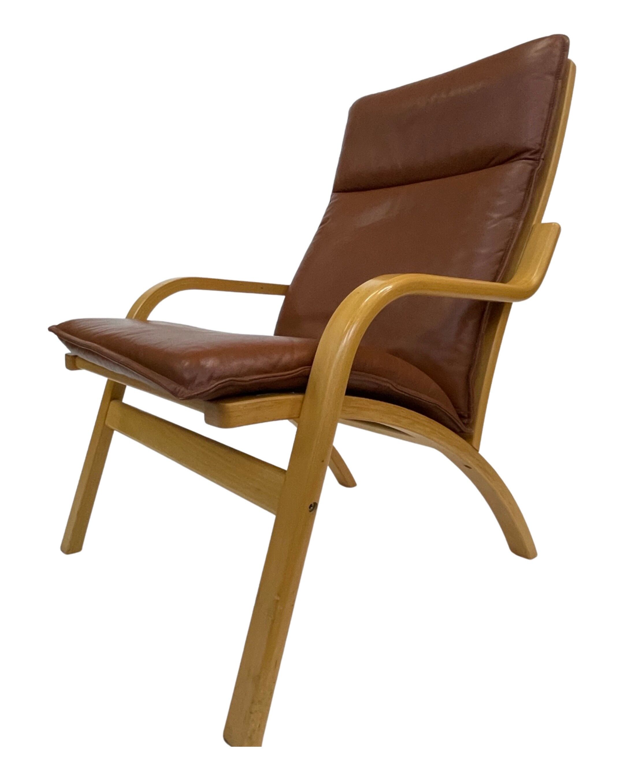 Vintage Danish armchair cognac leather by Stouby