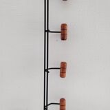 Modernist wall-mounted coat rack in metal and wood, 60s design
