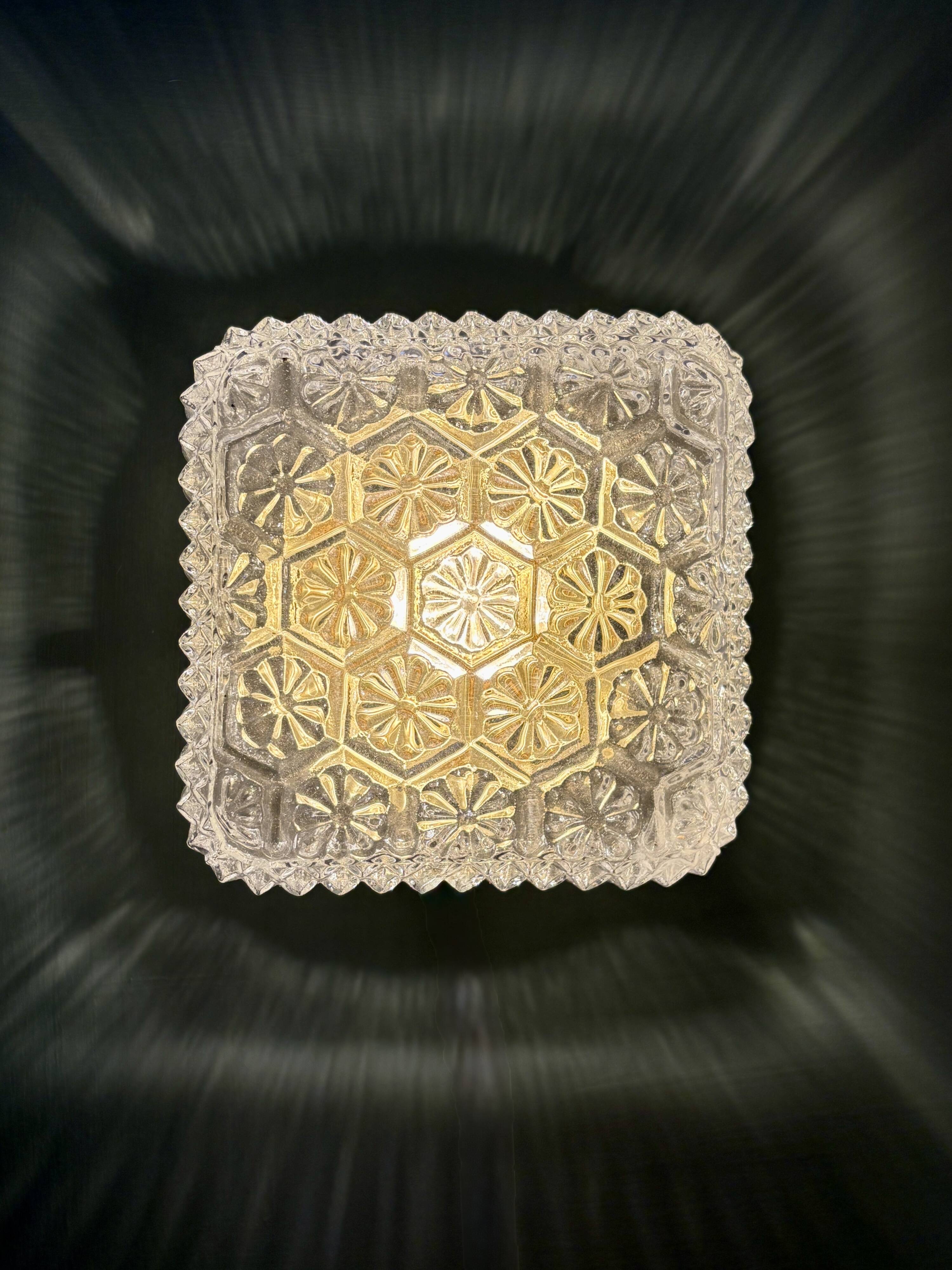 Vintage square globe wall or ceiling light in moulded glass