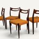 Set of 4 vintage teak and orange wool chairs – 1960s