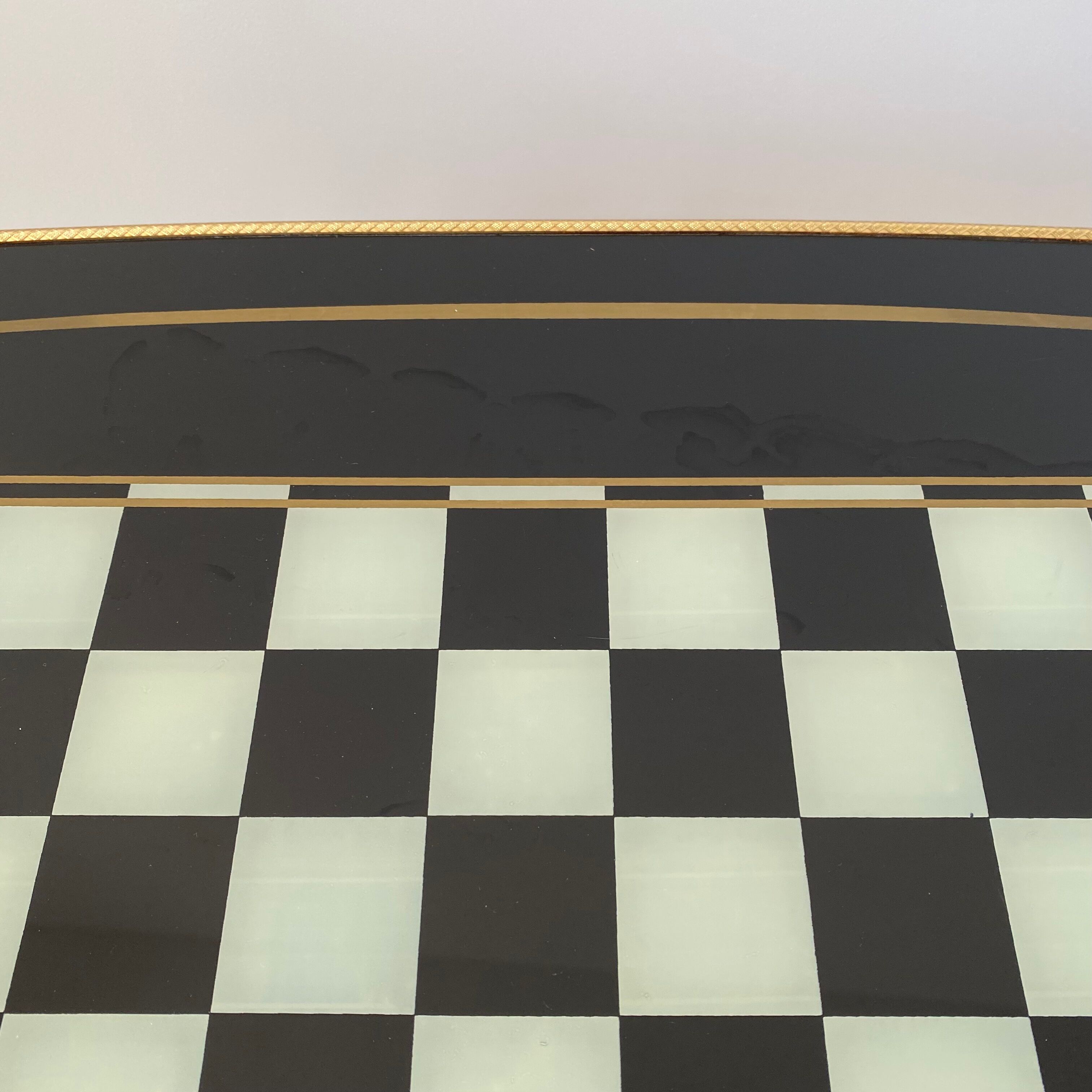 Rectangular vintage coffee table in black and gold glass