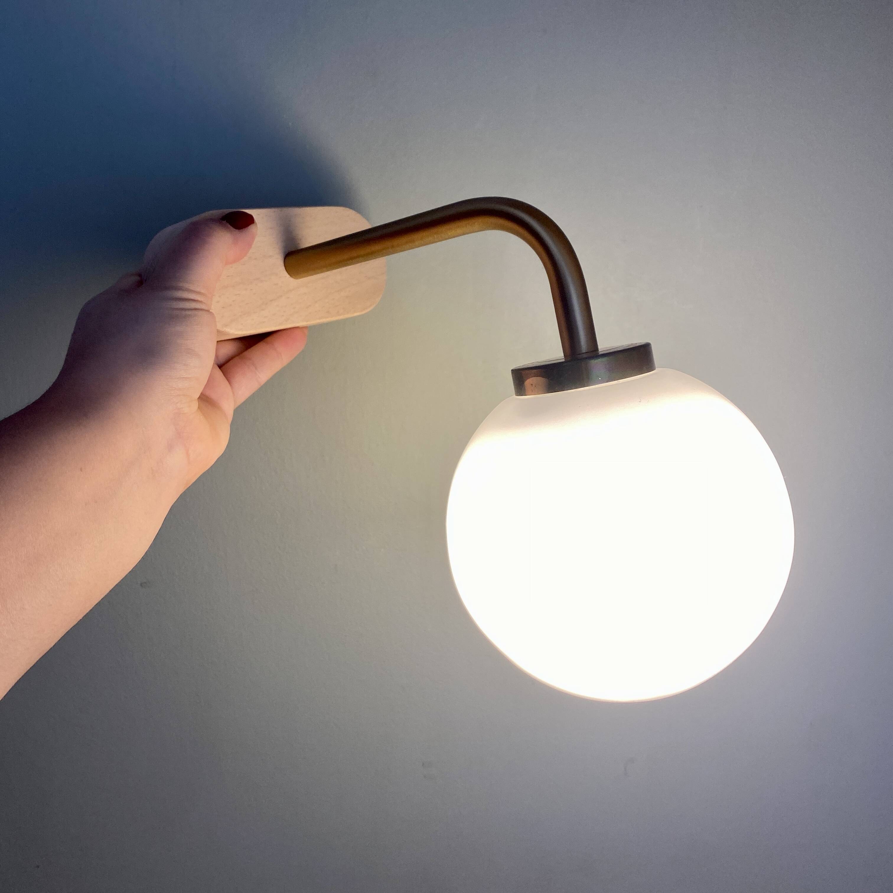 Vintage globe wall lamp in white opaline