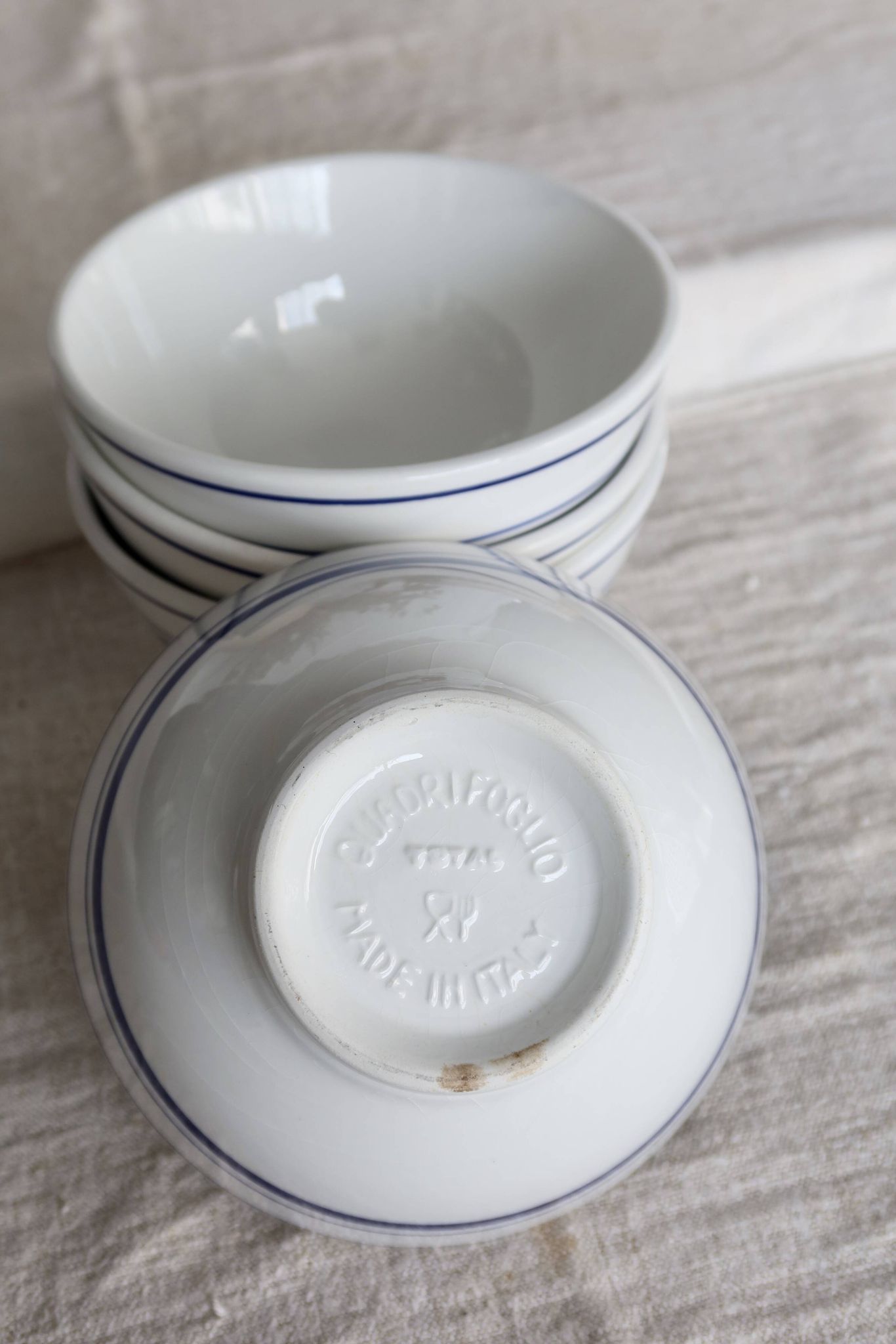 4 vintage Italian porcelain bowls – Blue bistro style border