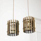 Vintage Italian Brass Cage Pendant Lamps, 1970s, set of 2