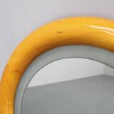 1970s Italian Round Mirror in Wooden Frame with Light