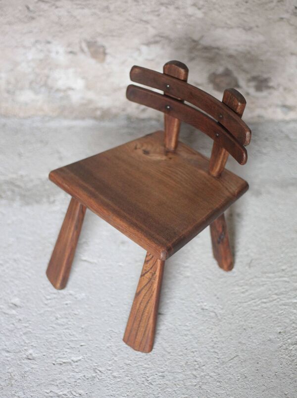 Chaise bois brutaliste, petite chaise enfant ou décorative, porte-plante