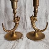 Duo brass fish candlesticks