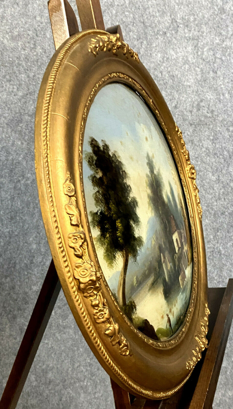 fixed under glass has oval view louis era Philip around 1830 animated lakescape