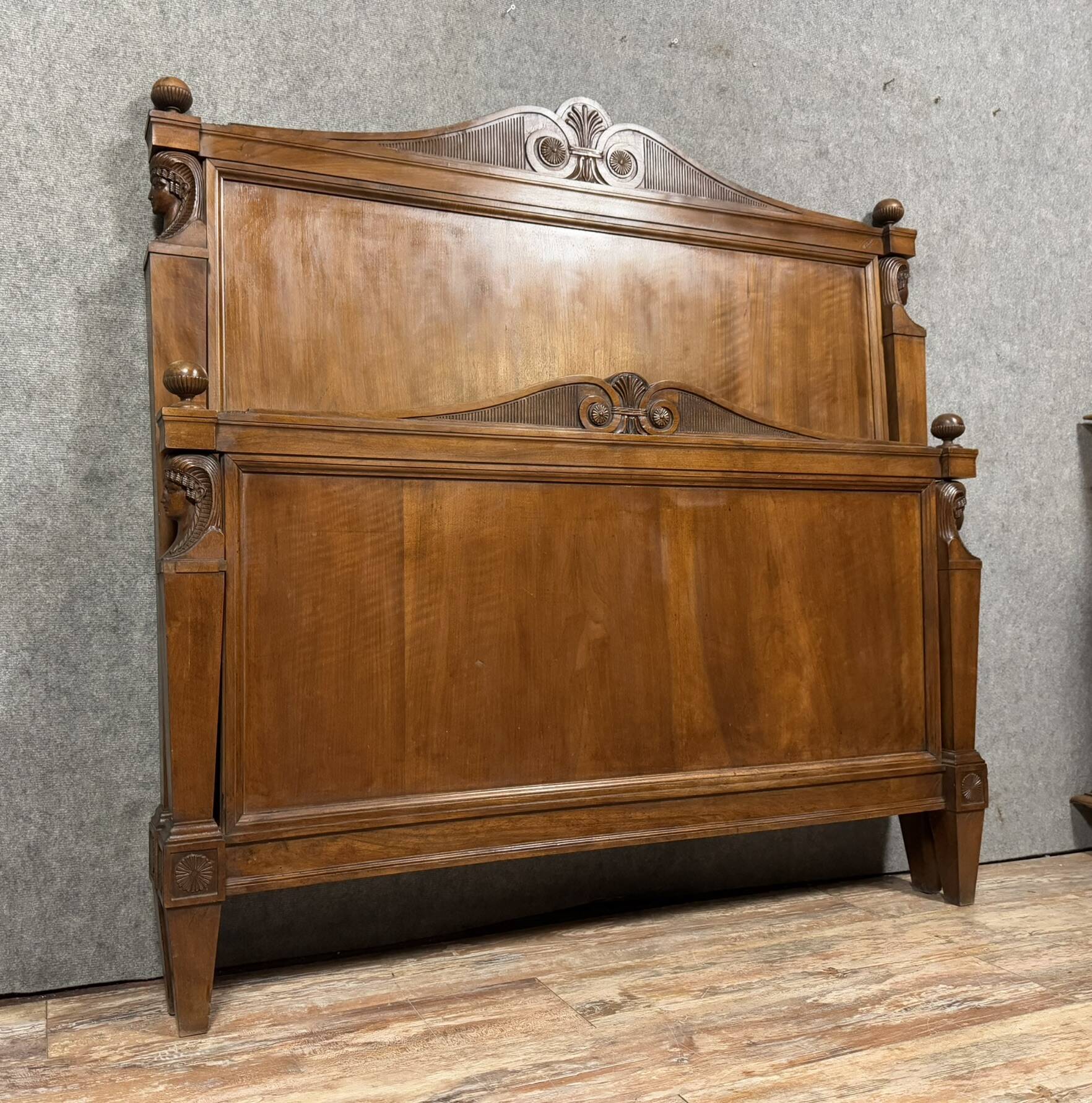 Bastel stamped bed from the Empire Consulate period in walnut circa 1800