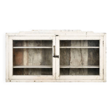 Solid wood wall display case with white patina