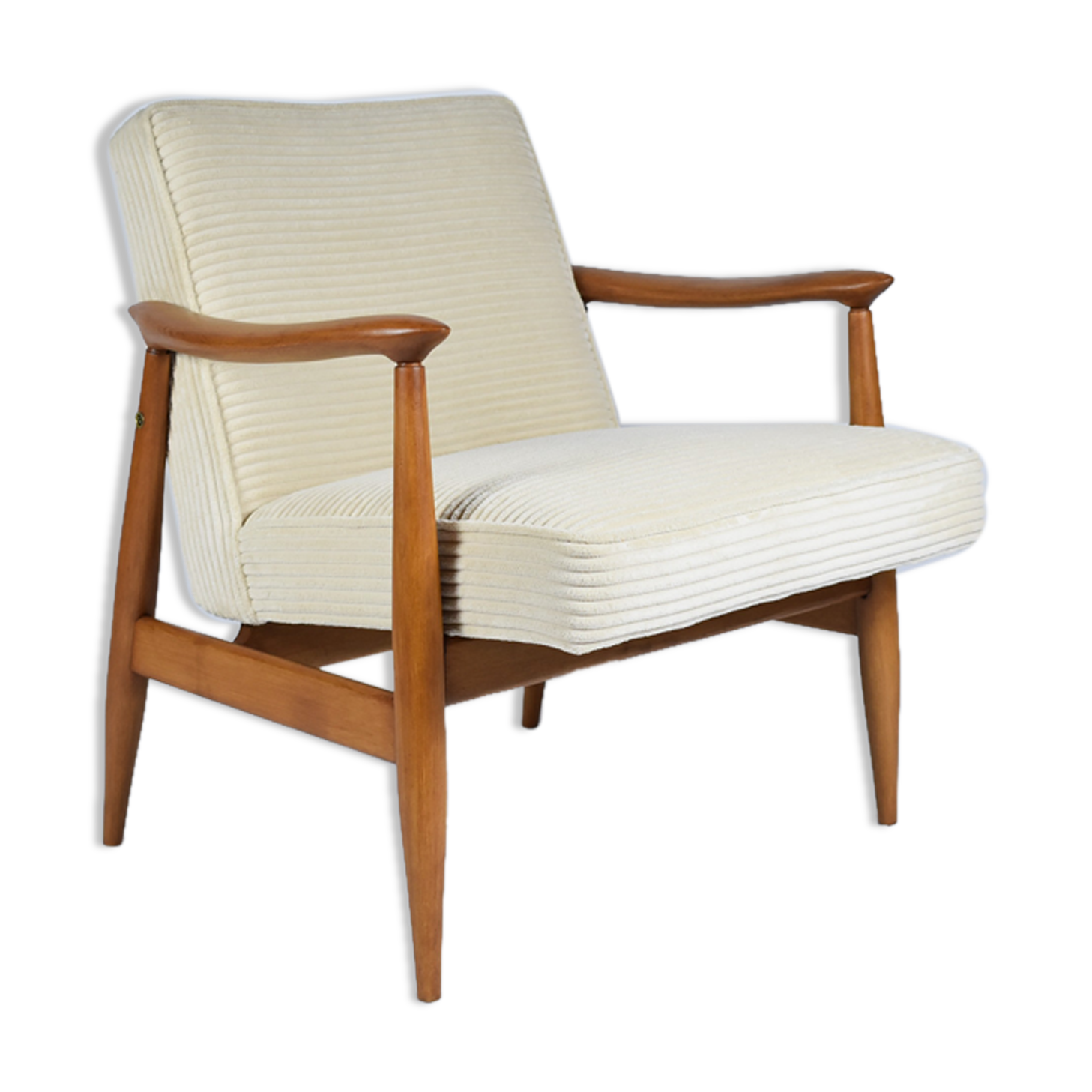 Restored scandinavian armchair "Kedziorek", 1960s, cream Cord, teak