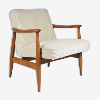 Restored scandinavian armchair "Kedziorek", 1960s, cream Cord, teak