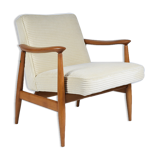 Restored scandinavian armchair "Kedziorek", 1960s, cream Cord, teak
