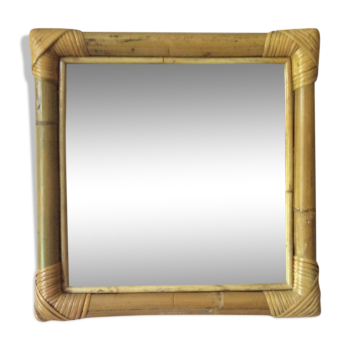 Vintage rattan square mirror