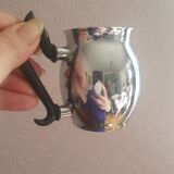Small vintage art deco chrome-plated copper milk jug and cream pot