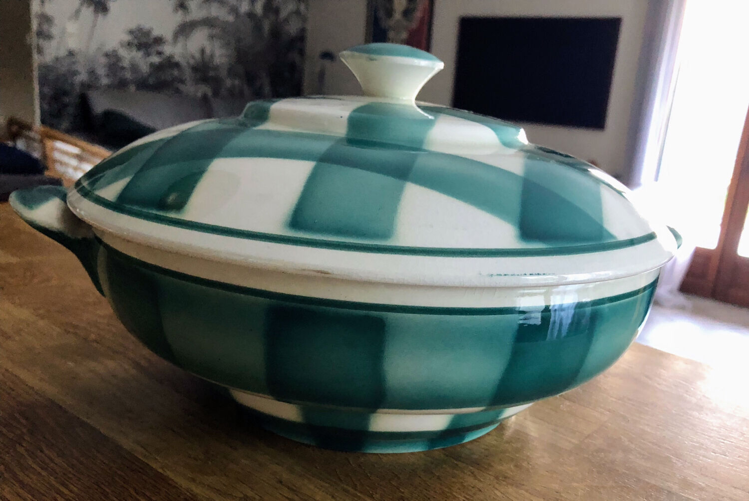 Givors earthenware tureen green tiles