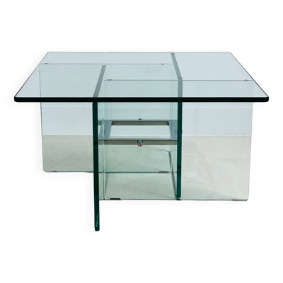 Table basse carrée en verre cristal, Italie années 70