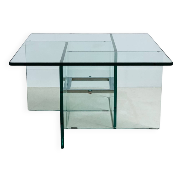 Table basse carrée en verre cristal, Italie années 70
