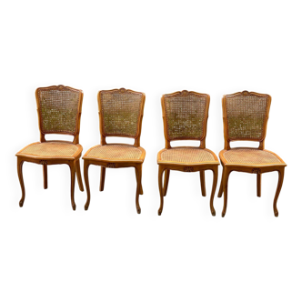 4 chaises de salle à manger cannées Louis XV