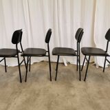 SET of 4 Vintage School Chairs /Black Leather / STOL Kamnik 80s Yugoslavia