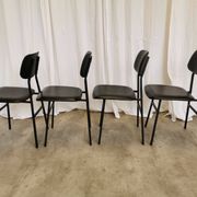 SET of 4 Vintage School Chairs /Black Leather / STOL Kamnik 80s Yugoslavia