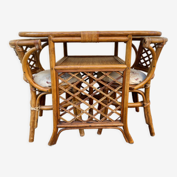 Ensemble table et chaises bambou rotin