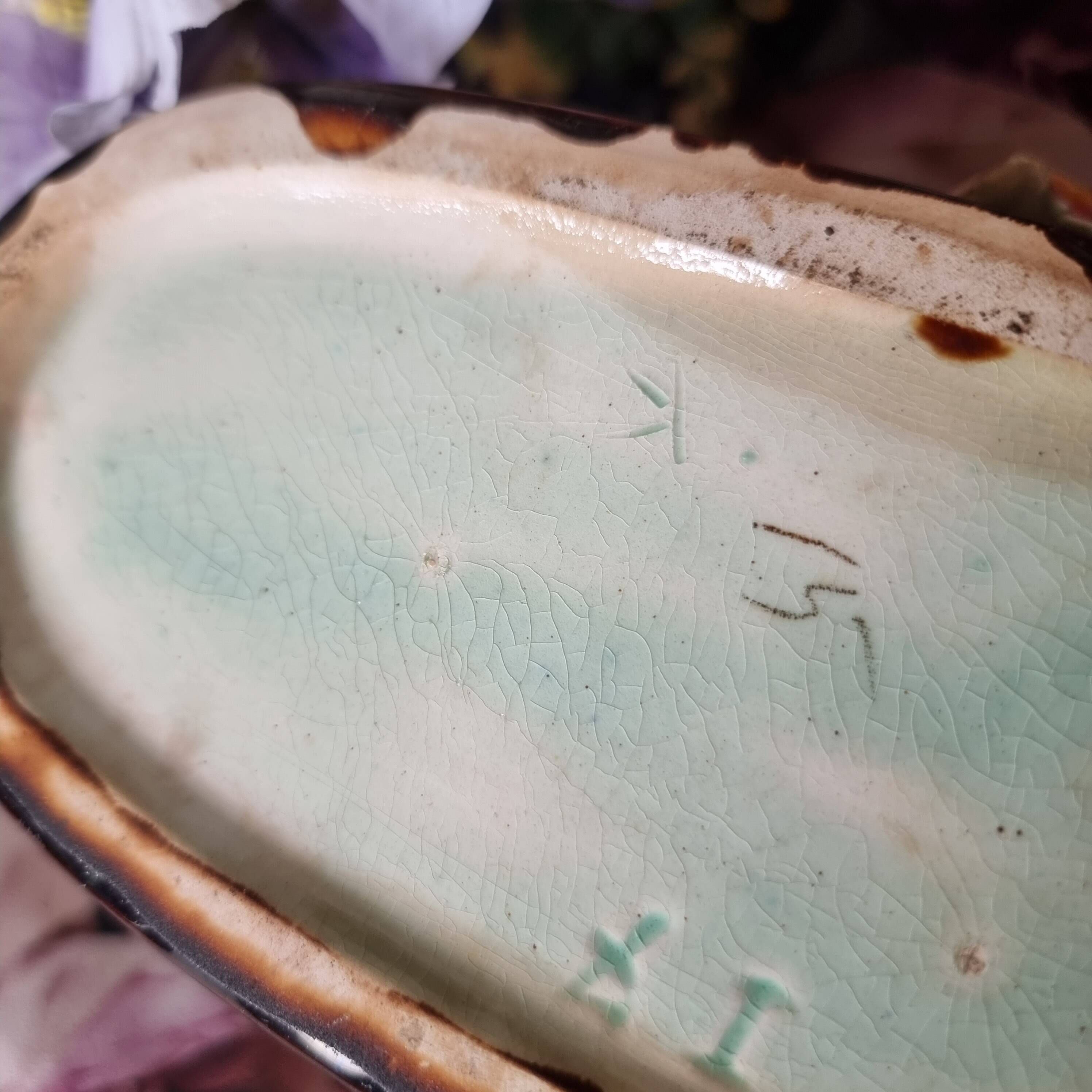 19th century French Art Nouveau planter in barbonite ceramic and m