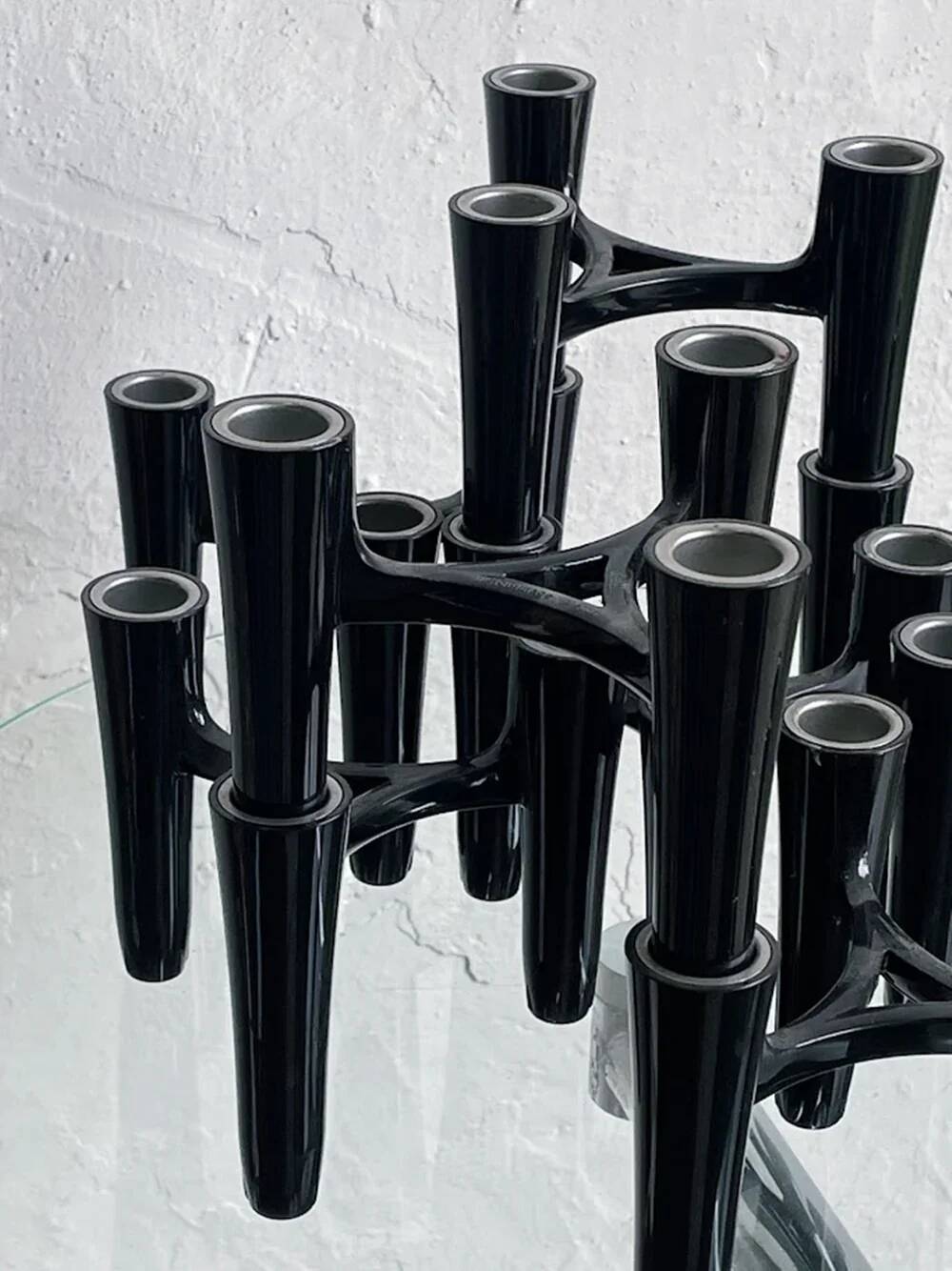 Set of 7 black candle holders designed by Koziol Hommage 2005 Germany