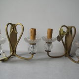 Lot de 2 anciennes appliques électriques veilleuses luminaire en laiton et verre déco rétro