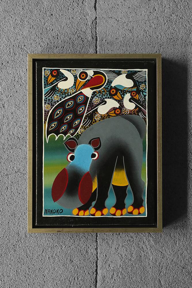 Saidi Nakoko, Painting from the African Tingatinga school, oil on canvas, 1970s, framed.