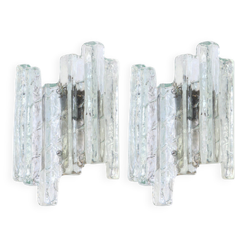 Pairs of large Kalmar-style wall lights in Murano glass, Austria, 1960s.