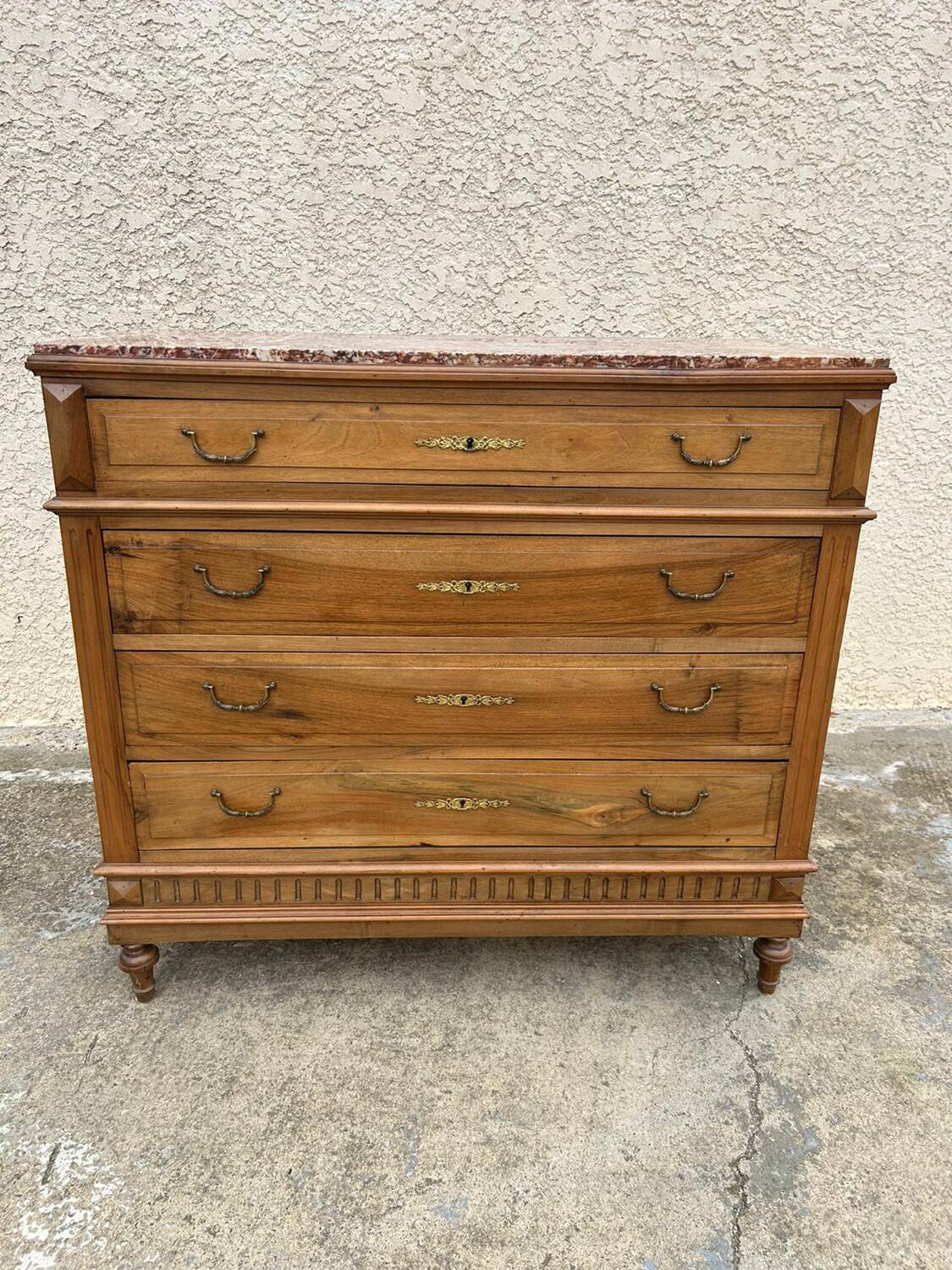 Louis XVI style chest of drawers with marble top