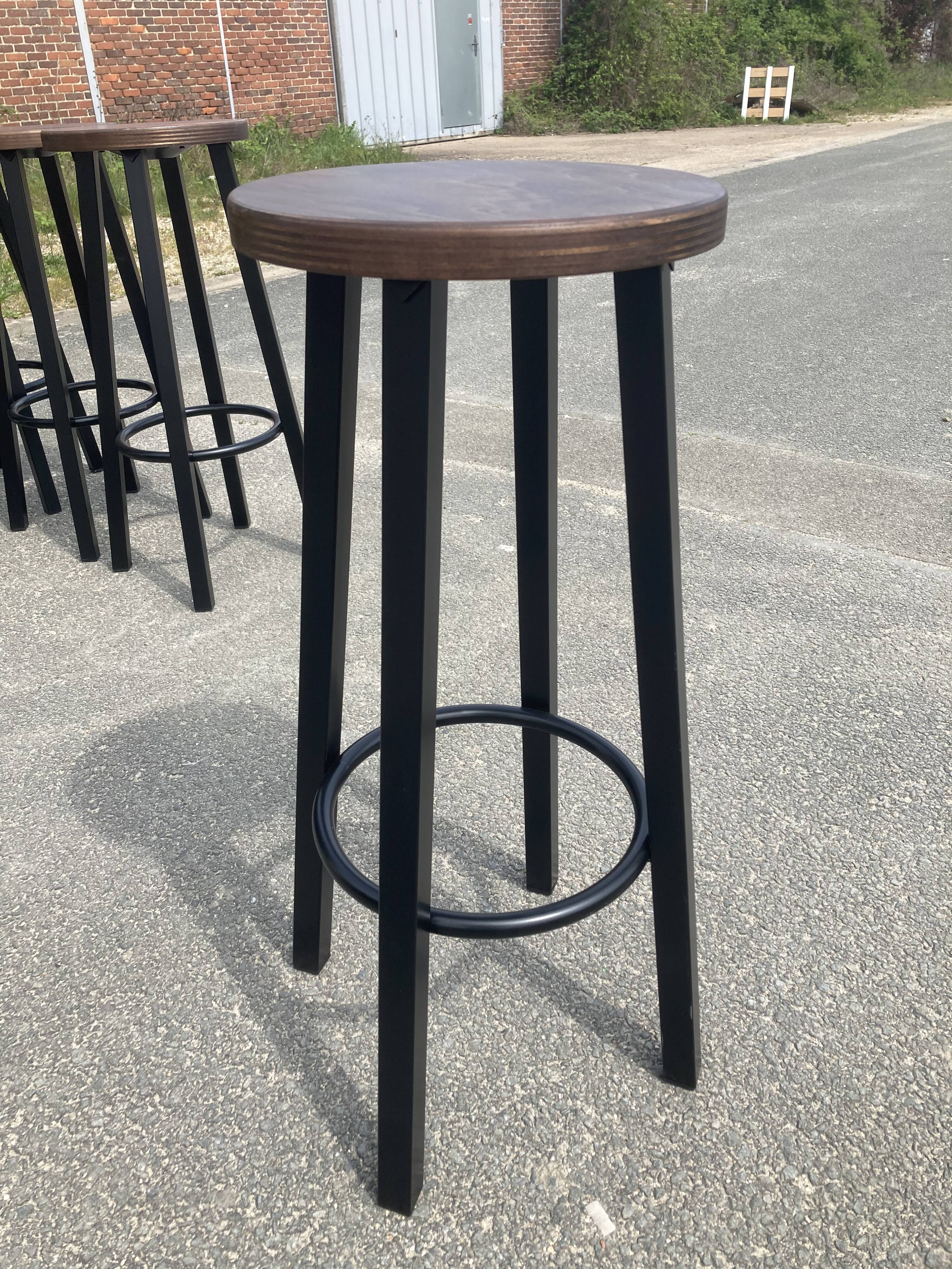 Set of 8 industrial bar stools.