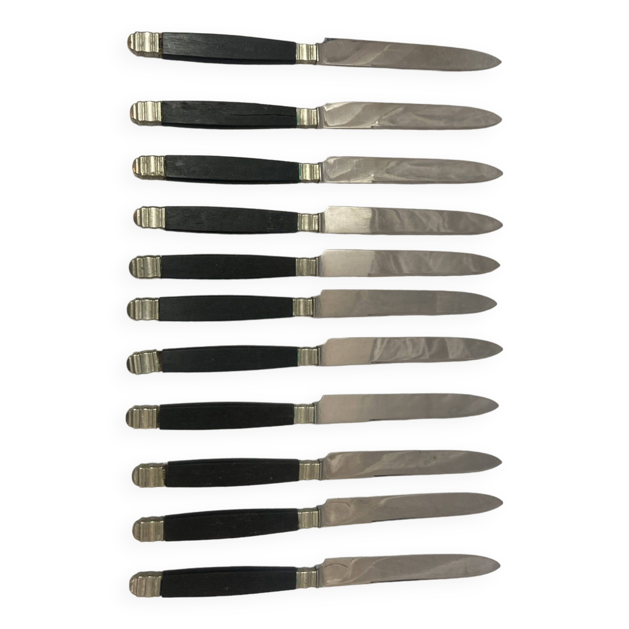 19th century ebony silver cheese knives