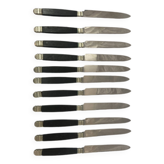 19th century ebony silver cheese knives