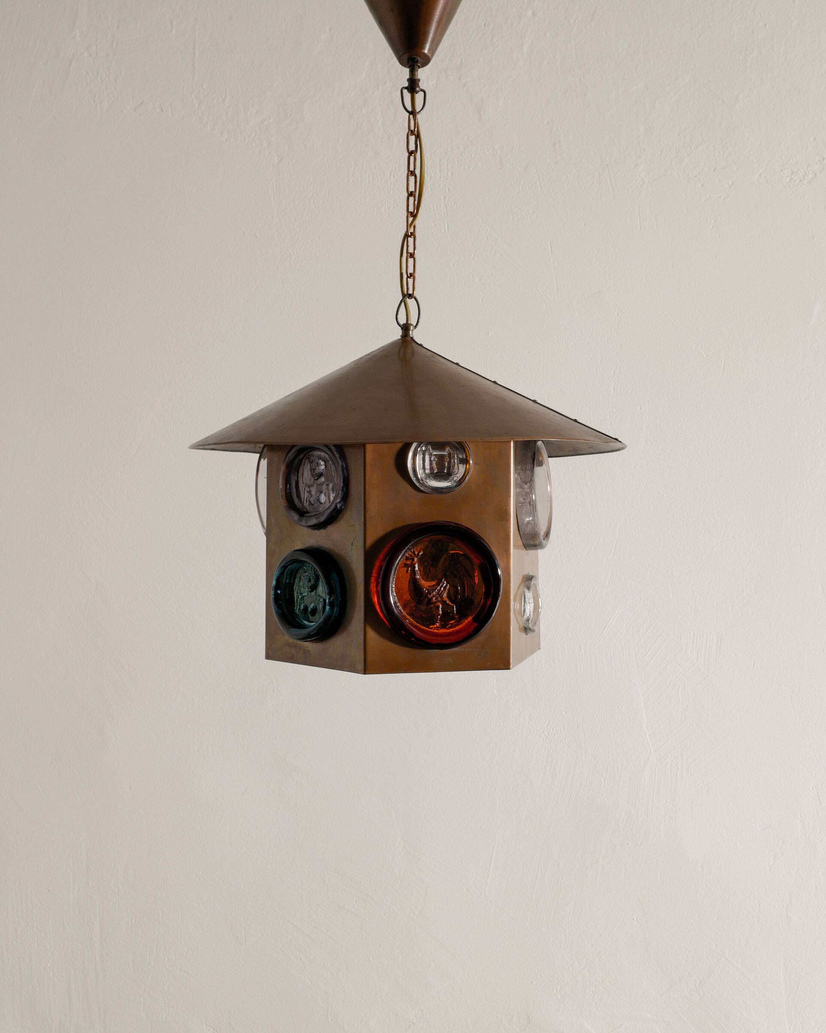Swedish Mid Century Copper & Glass Ceiling Pendant by Erik Höglund, 1960s