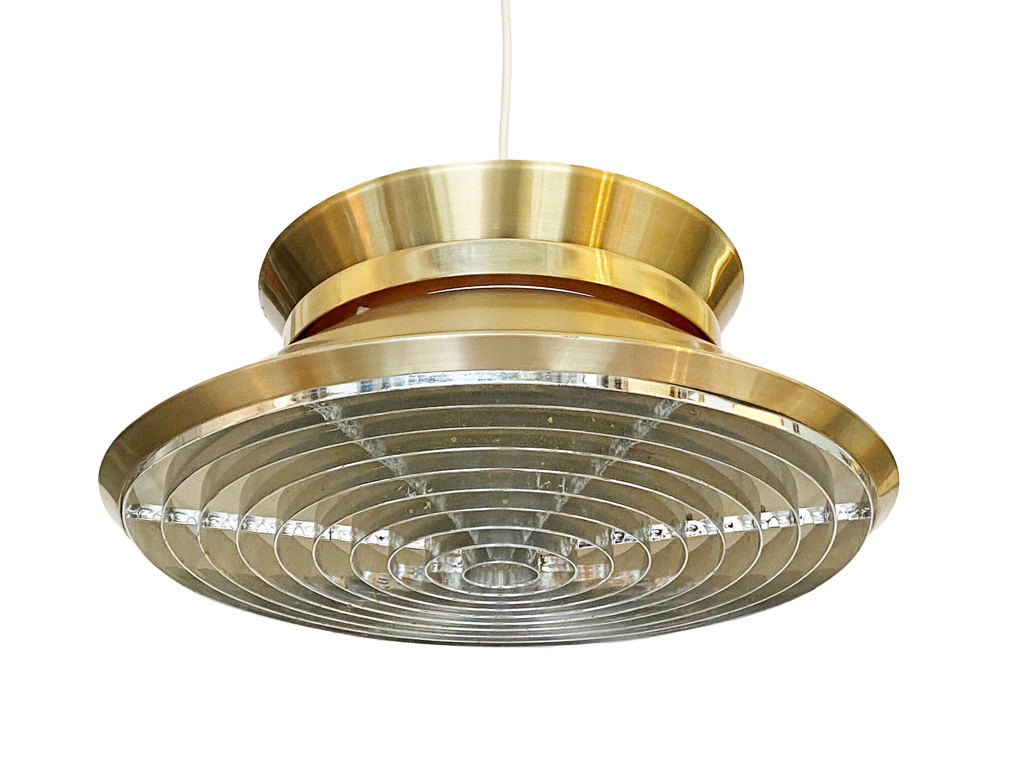 Brass colored aluminium pendant light by Carl Thore for Granhaga Metall. Sweden 1970s.