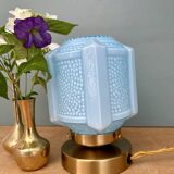 Vintage art deco globe table lamp in blue opaline