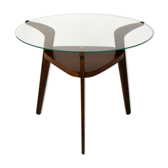 Round czech glass top coffee table from Jitona 1960s