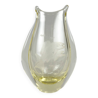 1950's Engraved Glass Vase by ZBS Glasswork, Czechoslovakia