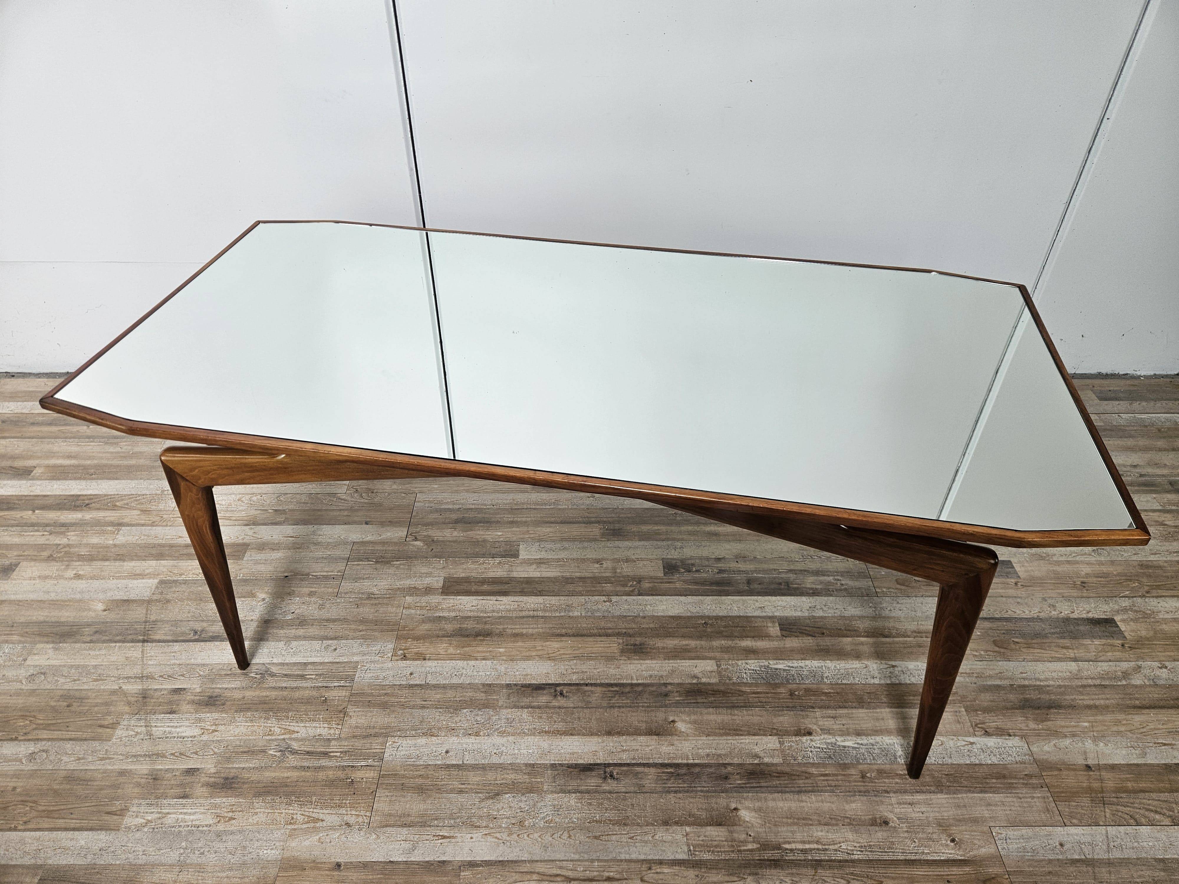 1950s wooden dining table with mirrored top