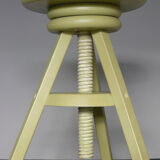 Painted and waxed wooden screw stool