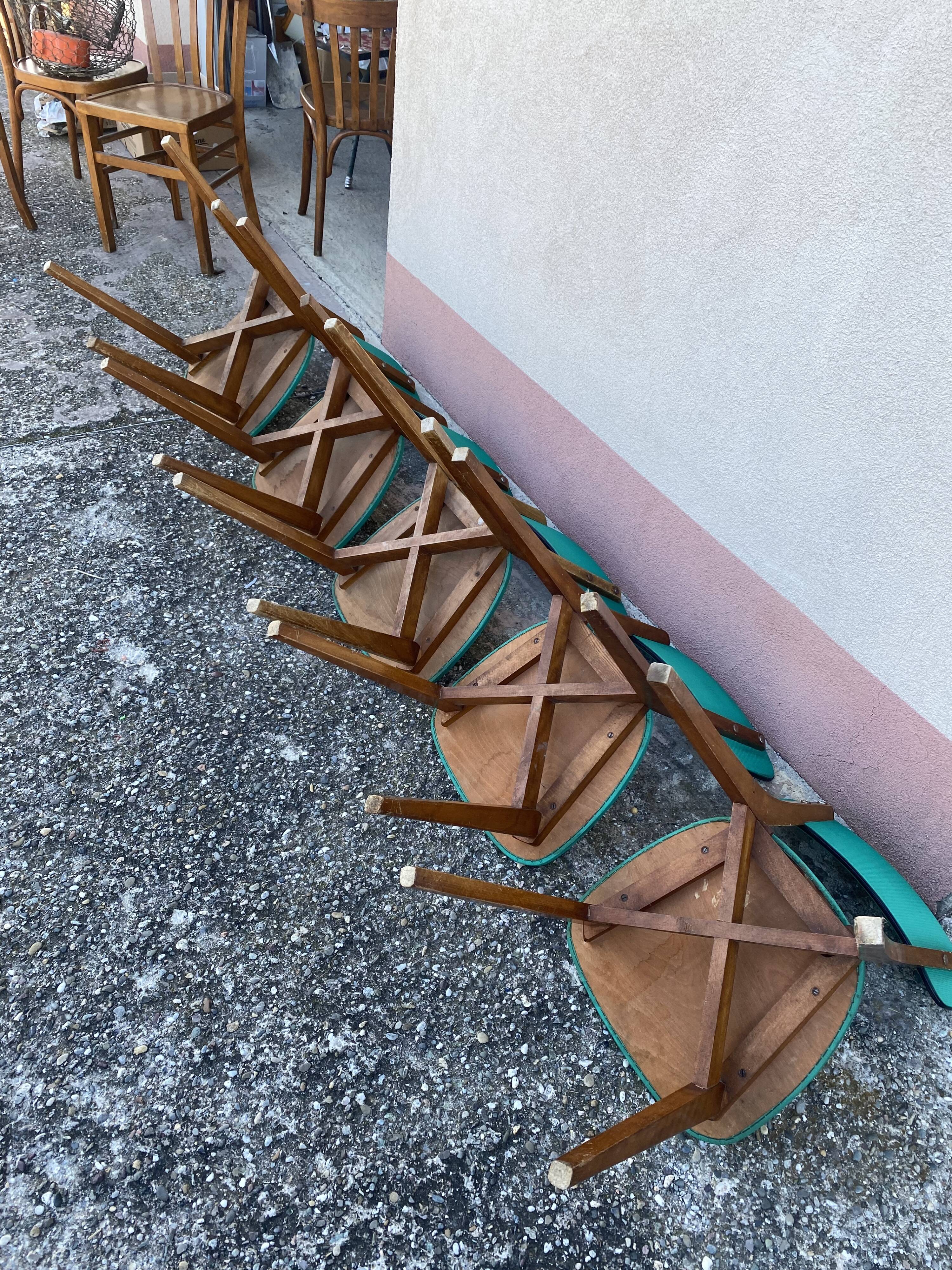 Chaises en skaï pied compas vintage bleu vert
