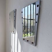 Pair of "Memphis" mirrors from the 80s in chrome and wood.