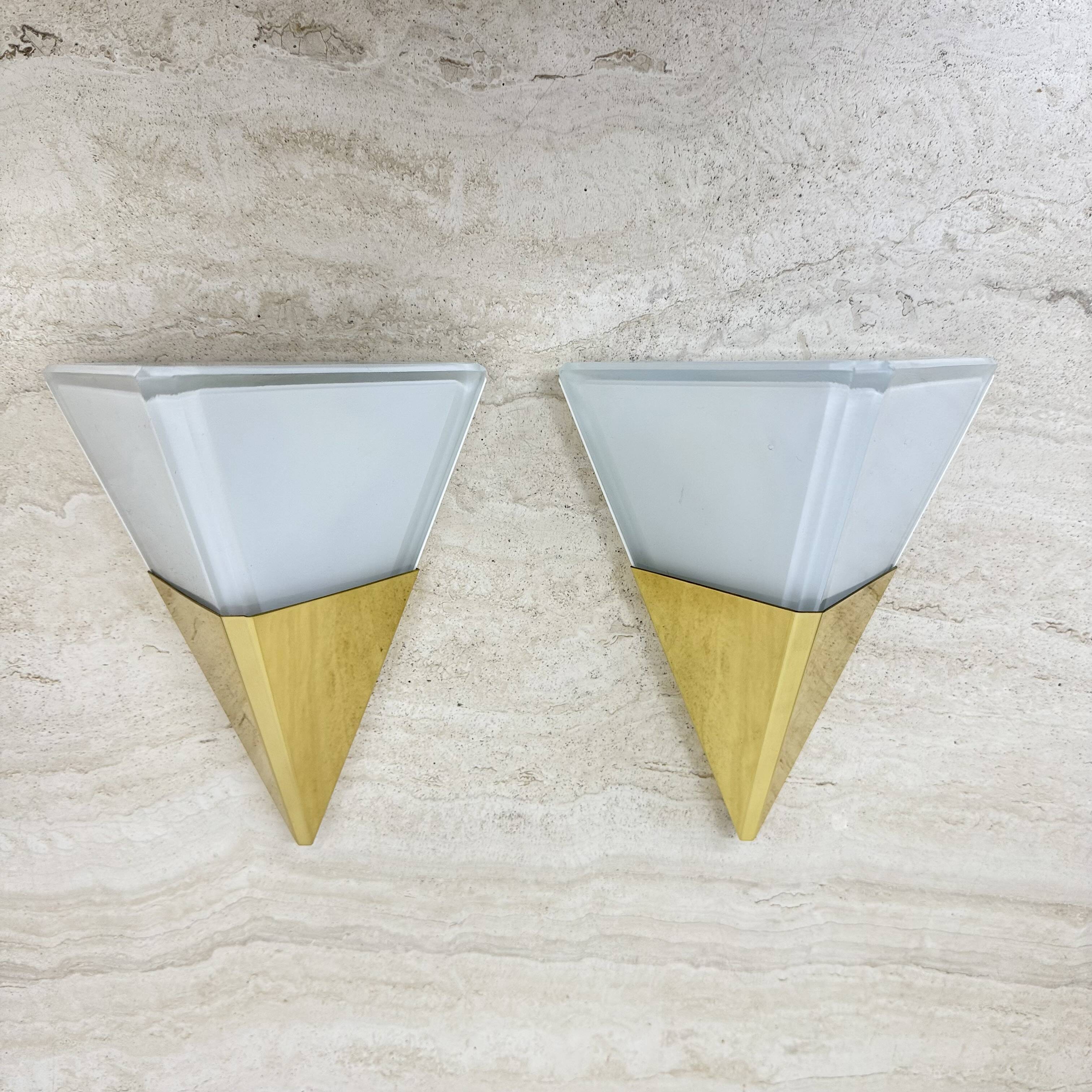 Set of 2 Limburg Glashütte brass and glass wall lamps sconce , 1970s