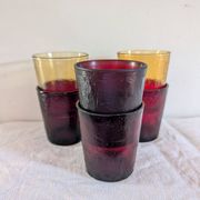 6 vintage glasses Lever France amber and ruby from the 1970s