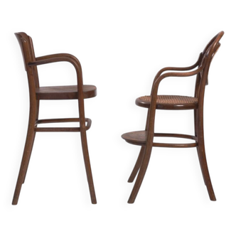 Ensemble ancien de chaises pour enfants en osier et bois courbé Michael Thonet, 2