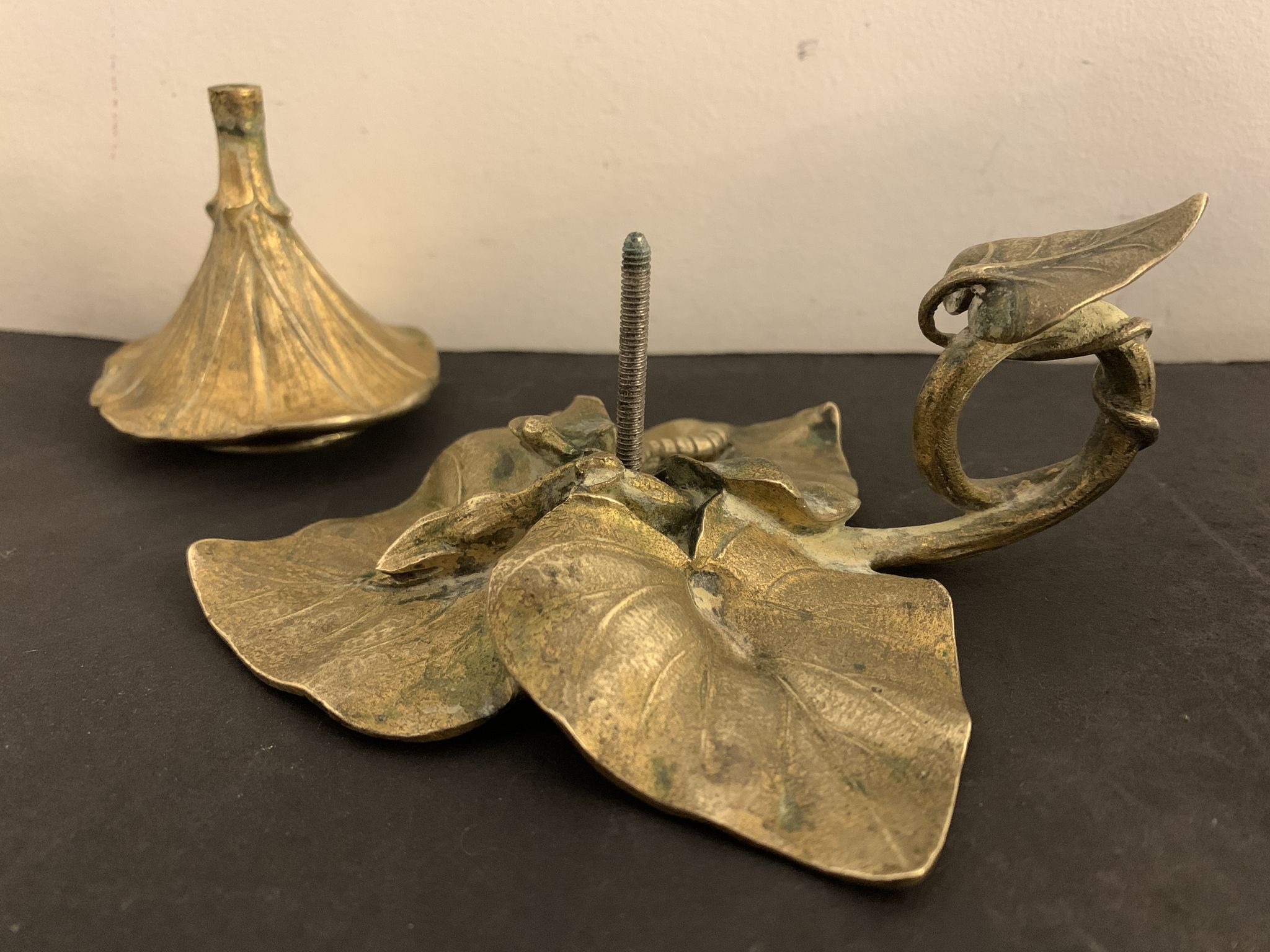 Art Nouveau bronze hand candle holder or cellar rat, 1900